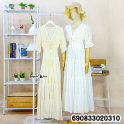 Beach Puff Sleeve Smocked Maxi Dress ชุดเดรสพริ้วหวาน แขนตุ๊กตา ลุคเที่ยวทะเล - 690833020310 - Image 3