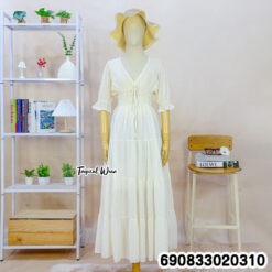 Beach Puff Sleeve Smocked Maxi Dress ชุดเดรสพริ้วหวาน แขนตุ๊กตา ลุคเที่ยวทะเล - 690833020310 - Image 5