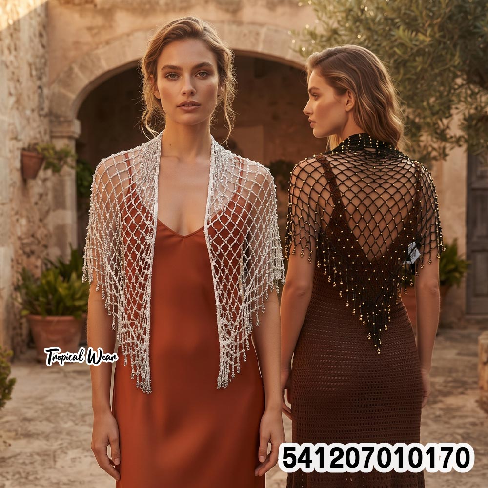 Beaded Mesh Cape Shawl ผ้าคลุมไหล่ตาข่ายปักมุก - 541207010170