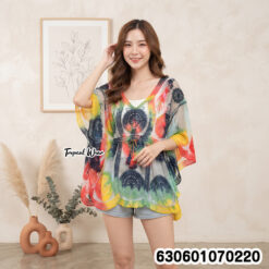 Tie-Dye Lace Embroidered Kaftan Cover-Up เสื้อคลุมมัดย้อมปักลูกไม้ ทรงคาฟตาน สไตล์โบโฮ - 630601070220