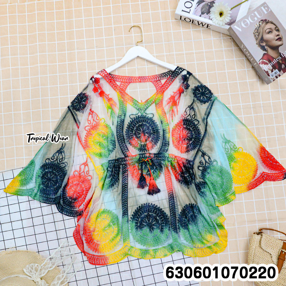 Tie-Dye Lace Embroidered Kaftan Cover-Up เสื้อคลุมมัดย้อมปักลูกไม้ ทรงคาฟตาน สไตล์โบโฮ - 630601070220 - Image 3