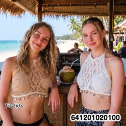 Crochet High Neck Halter Top เสื้อครอปถักโครเชต์คล้องคอ - 641201020100