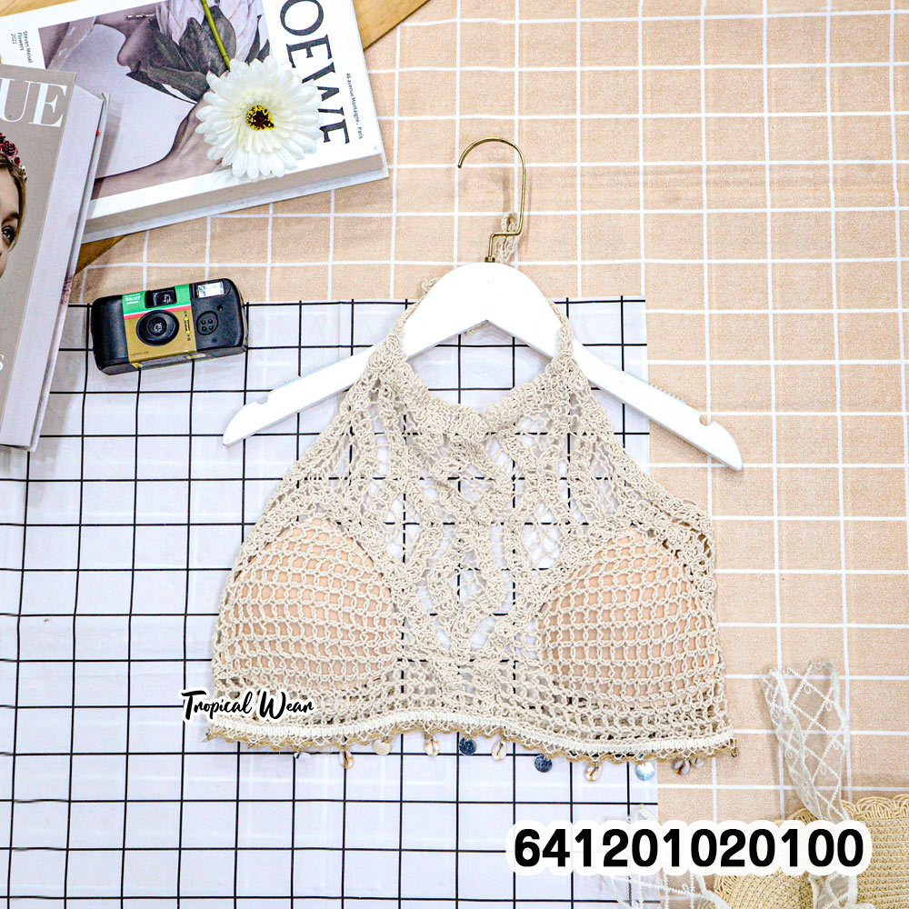 Crochet High Neck Halter Top เสื้อครอปถักโครเชต์คล้องคอ - 641201020100 - Image 5