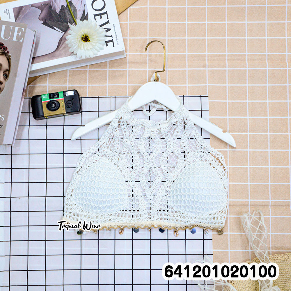 Crochet High Neck Halter Top เสื้อครอปถักโครเชต์คล้องคอ - 641201020100 - Image 4