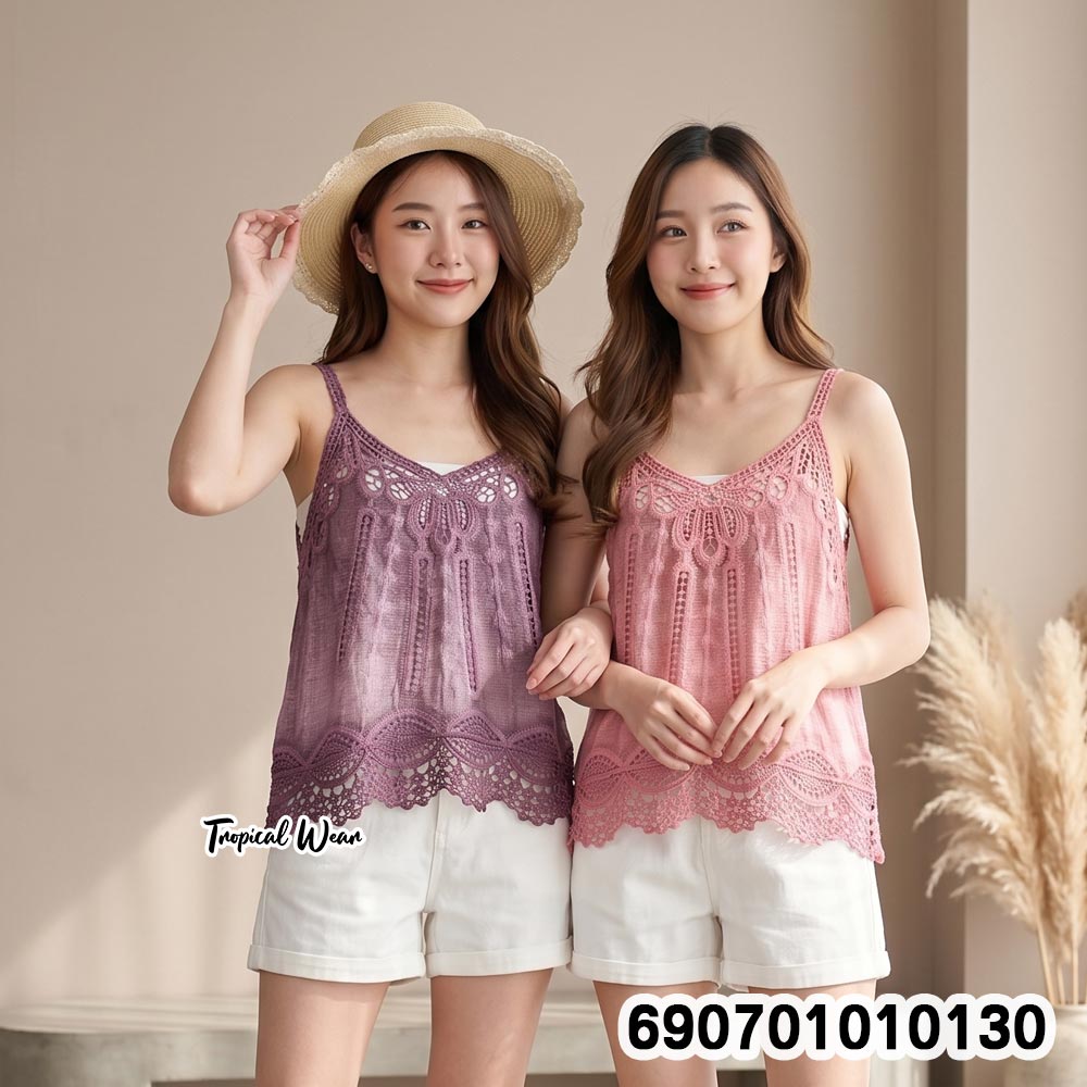 Boho Lace Camisole Top Beach & Resort Wear เสื้อสายเดี่ยวลูกไม้ สไตล์โบโฮ สำหรับเที่ยวทะเลและรีสอร์ท - 690701010130 - Image 5
