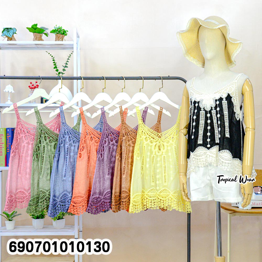 Boho Lace Camisole Top Beach & Resort Wear เสื้อสายเดี่ยวลูกไม้ สไตล์โบโฮ สำหรับเที่ยวทะเลและรีสอร์ท - 690701010130 - Image 2