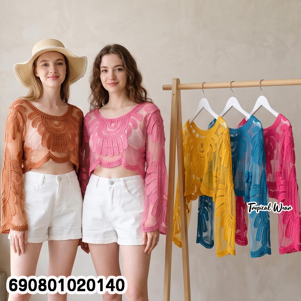 Floral Crochet Sheer Crop Top เสื้อครอปซีทรูโครเชต์ลายดอก - 690801020140