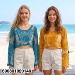 Floral Crochet Sheer Crop Top เสื้อครอปซีทรูโครเชต์ลายดอก - 690801020140 - Image 3