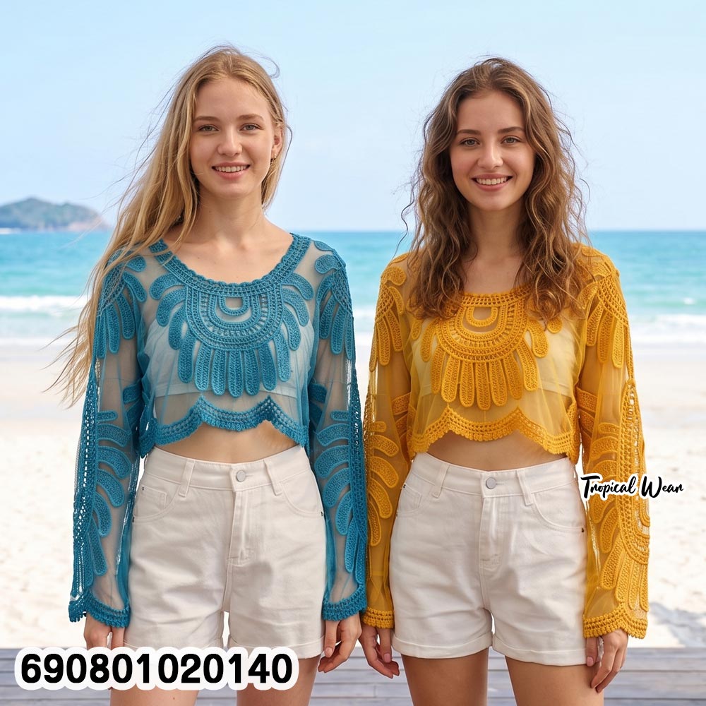 Floral Crochet Sheer Crop Top เสื้อครอปซีทรูโครเชต์ลายดอก - 690801020140 - Image 3