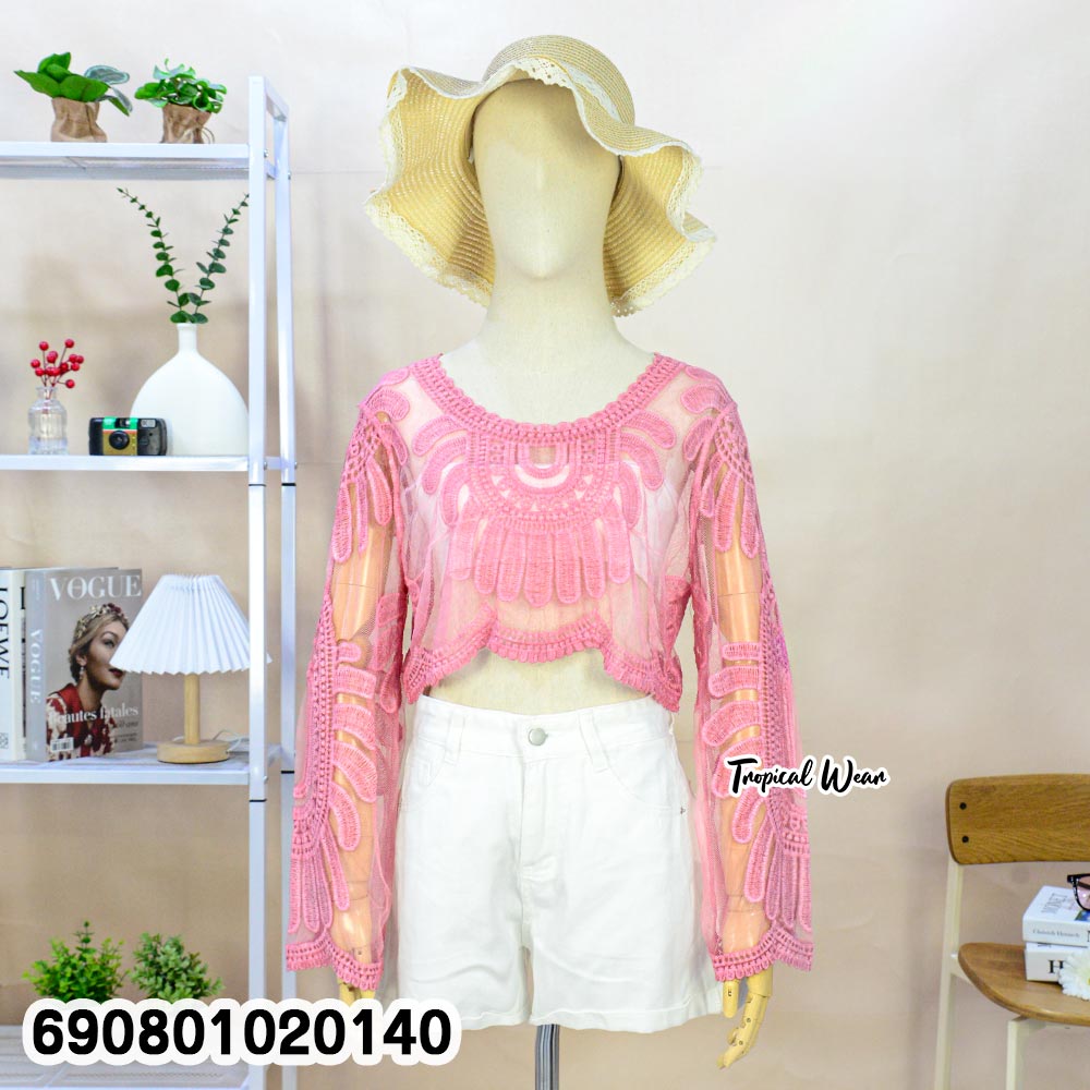 Floral Crochet Sheer Crop Top เสื้อครอปซีทรูโครเชต์ลายดอก - 690801020140 - Image 4