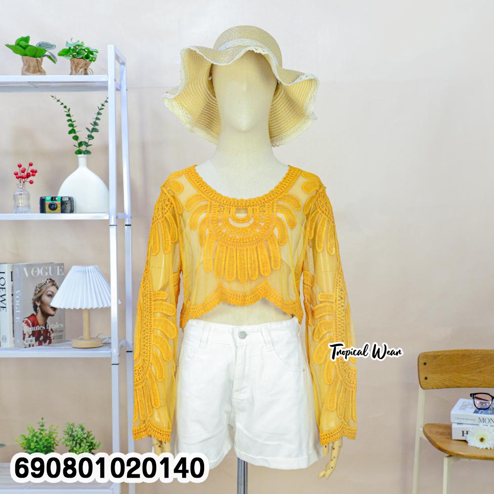 Floral Crochet Sheer Crop Top เสื้อครอปซีทรูโครเชต์ลายดอก - 690801020140 - Image 5