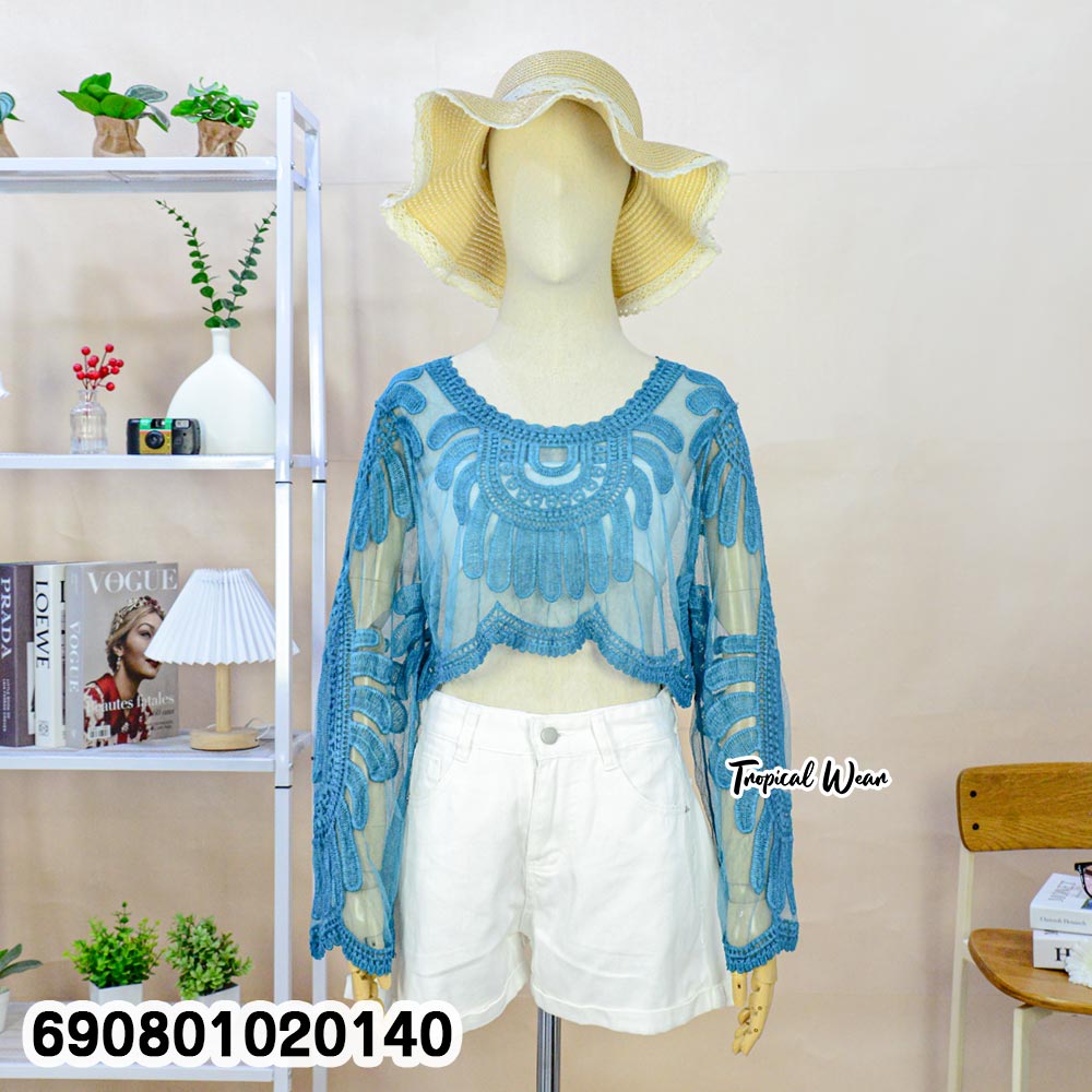 Floral Crochet Sheer Crop Top เสื้อครอปซีทรูโครเชต์ลายดอก - 690801020140 - Image 6