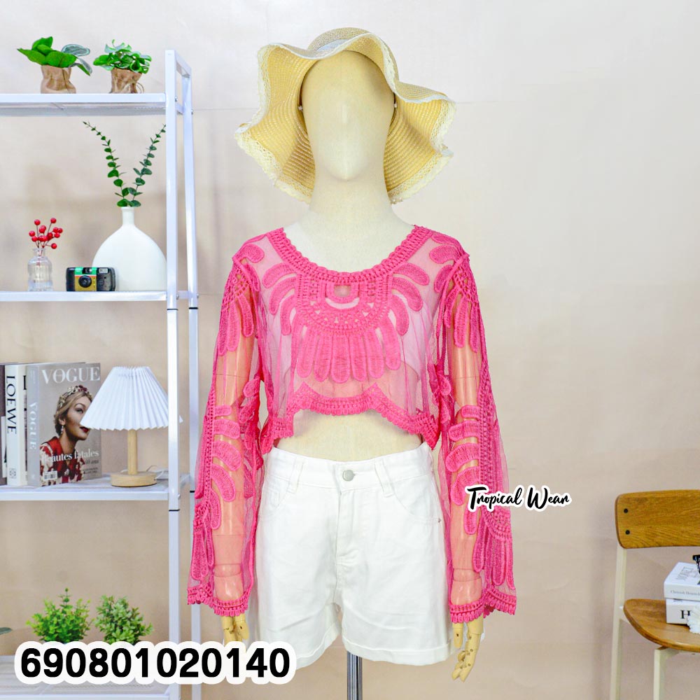Floral Crochet Sheer Crop Top เสื้อครอปซีทรูโครเชต์ลายดอก - 690801020140 - Image 7