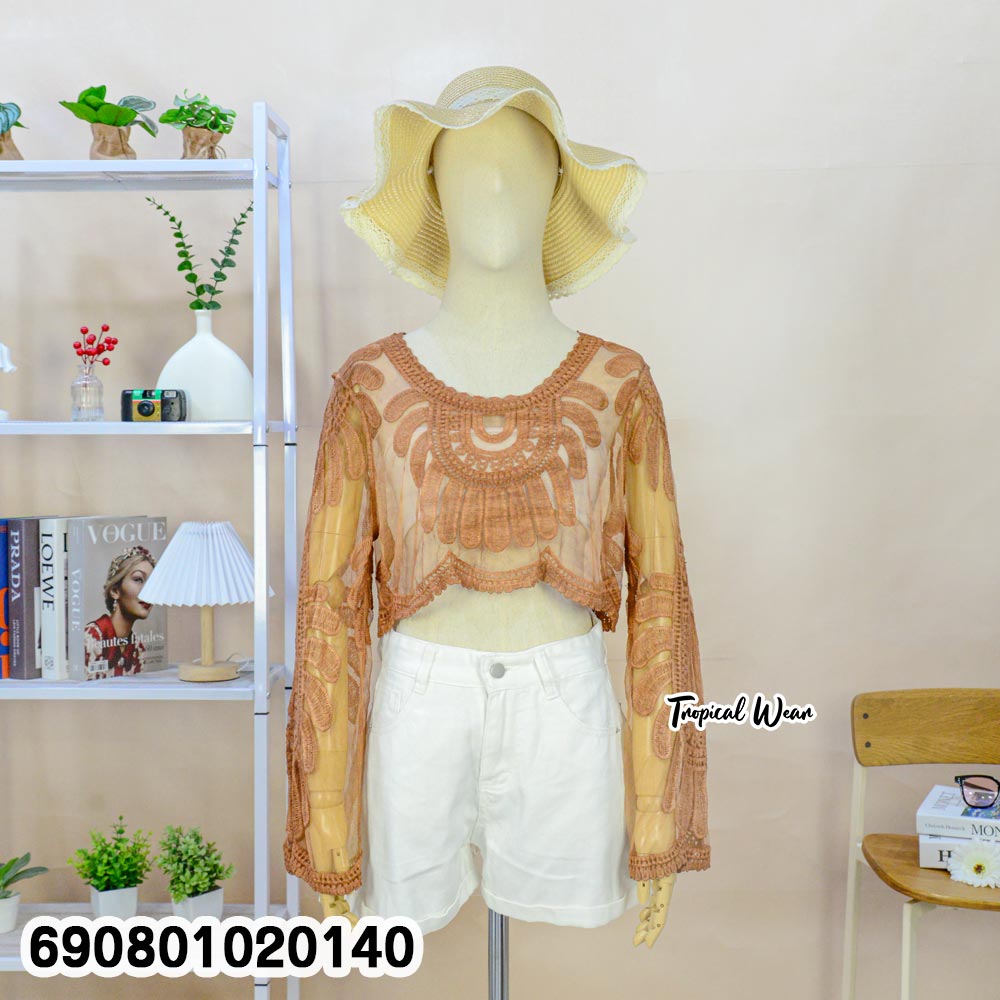 Floral Crochet Sheer Crop Top เสื้อครอปซีทรูโครเชต์ลายดอก - 690801020140 - Image 8