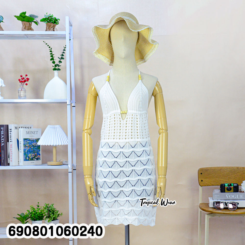 Crochet Halter Mini Dress เดรสสั้นโครเชต์สายคล้องคอ - 690801060240 - Image 4