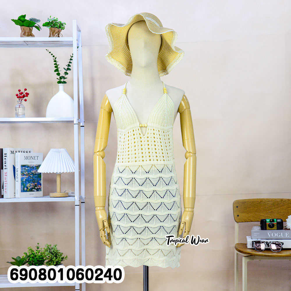 Crochet Halter Mini Dress เดรสสั้นโครเชต์สายคล้องคอ - 690801060240 - Image 5