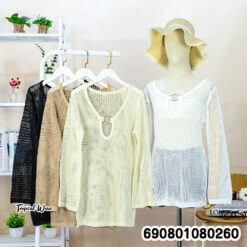 Mesh Knit Ring Neck Top  เสื้อถักตาข่ายคอวีแต่งห่วง - 690801080260 - Image 2