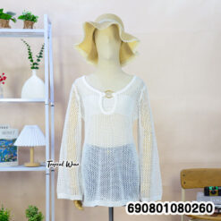 Mesh Knit Ring Neck Top  เสื้อถักตาข่ายคอวีแต่งห่วง - 690801080260 - Image 7