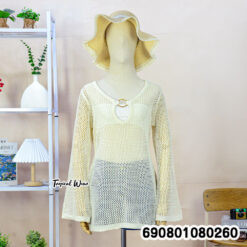 Mesh Knit Ring Neck Top  เสื้อถักตาข่ายคอวีแต่งห่วง - 690801080260 - Image 6