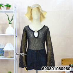 Mesh Knit Ring Neck Top  เสื้อถักตาข่ายคอวีแต่งห่วง - 690801080260 - Image 4