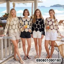 Floral Crochet Long Sleeve Top เสื้อโครเชต์ลายดอกไม้แขนยาว - 690801090180