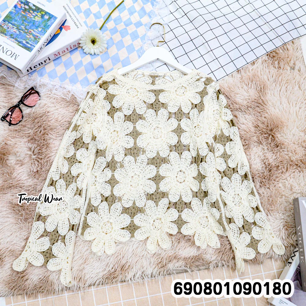 Floral Crochet Long Sleeve Top เสื้อโครเชต์ลายดอกไม้แขนยาว - 690801090180 - Image 7