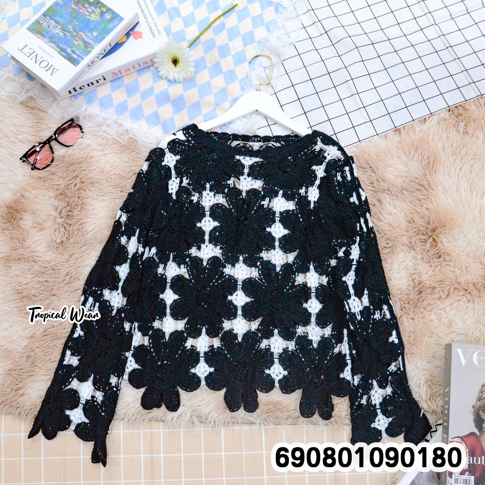 Floral Crochet Long Sleeve Top เสื้อโครเชต์ลายดอกไม้แขนยาว - 690801090180 - Image 6