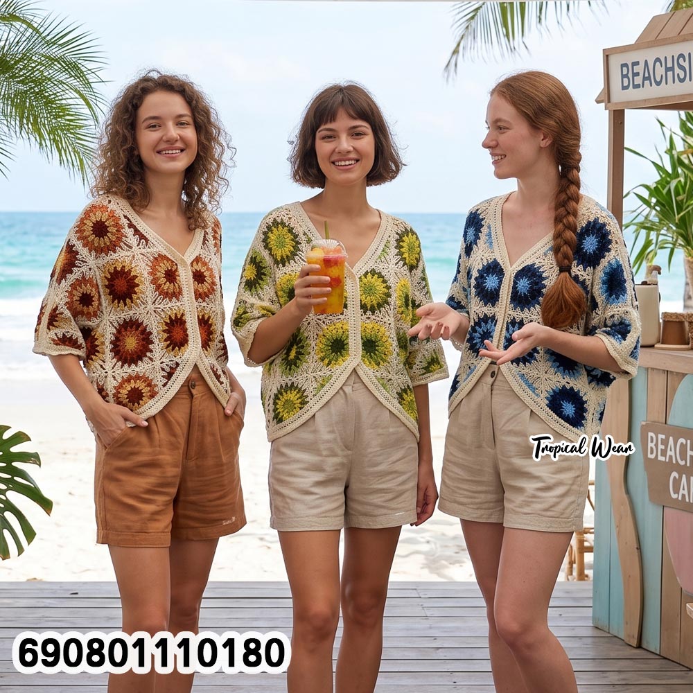 Granny Square Crochet Cardigan เสื้อคาร์ดิแกนโครเชต์ลายดอกสี่เหลี่ยม - 690801110180