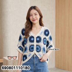 Granny Square Crochet Cardigan เสื้อคาร์ดิแกนโครเชต์ลายดอกสี่เหลี่ยม - 690801110180 - Image 2