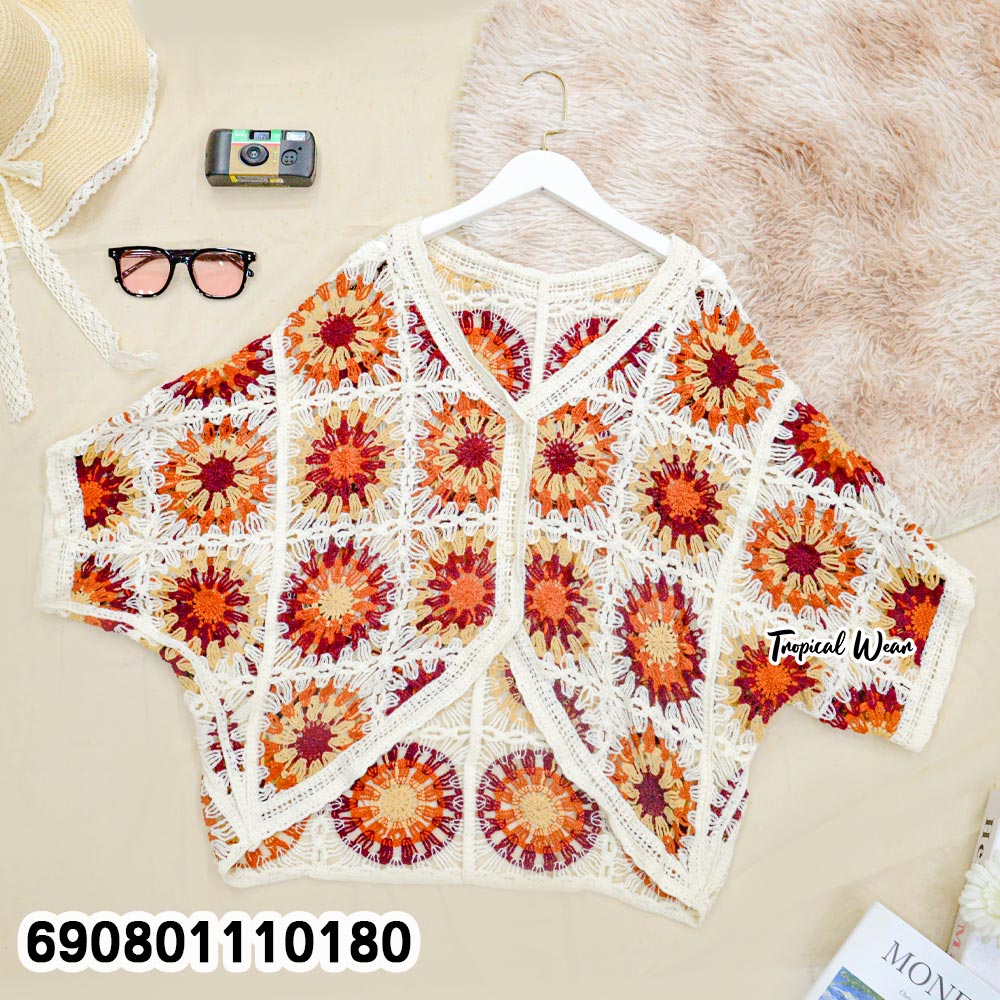 Granny Square Crochet Cardigan เสื้อคาร์ดิแกนโครเชต์ลายดอกสี่เหลี่ยม - 690801110180 - Image 3