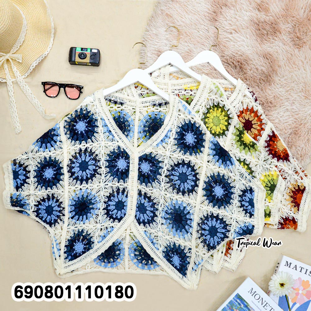 Granny Square Crochet Cardigan เสื้อคาร์ดิแกนโครเชต์ลายดอกสี่เหลี่ยม - 690801110180 - Image 4