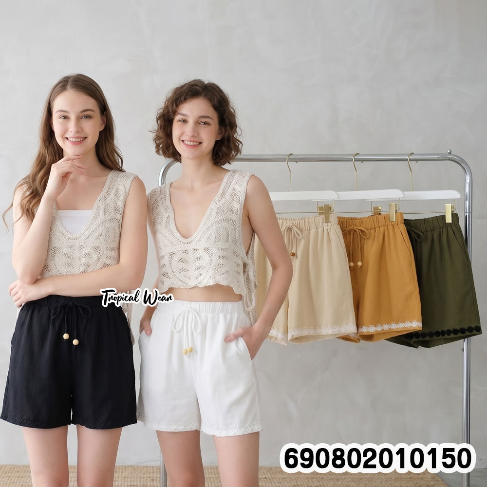 Lace Trim Drawstring Shorts กางเกงขาสั้นผูกเอวแต่งขอบลูกไม้ - 690802010150 - Image 7