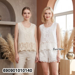 Beach Lace Trim Sleeveless Top เสื้อแขนกุดแต่งลูกไม้ปัก ลุคเที่ยวทะเล - 690901010140