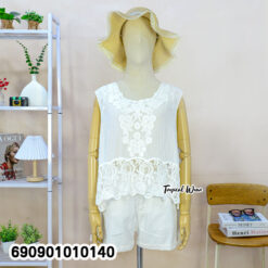 Beach Lace Trim Sleeveless Top เสื้อแขนกุดแต่งลูกไม้ปัก ลุคเที่ยวทะเล - 690901010140 - Image 5
