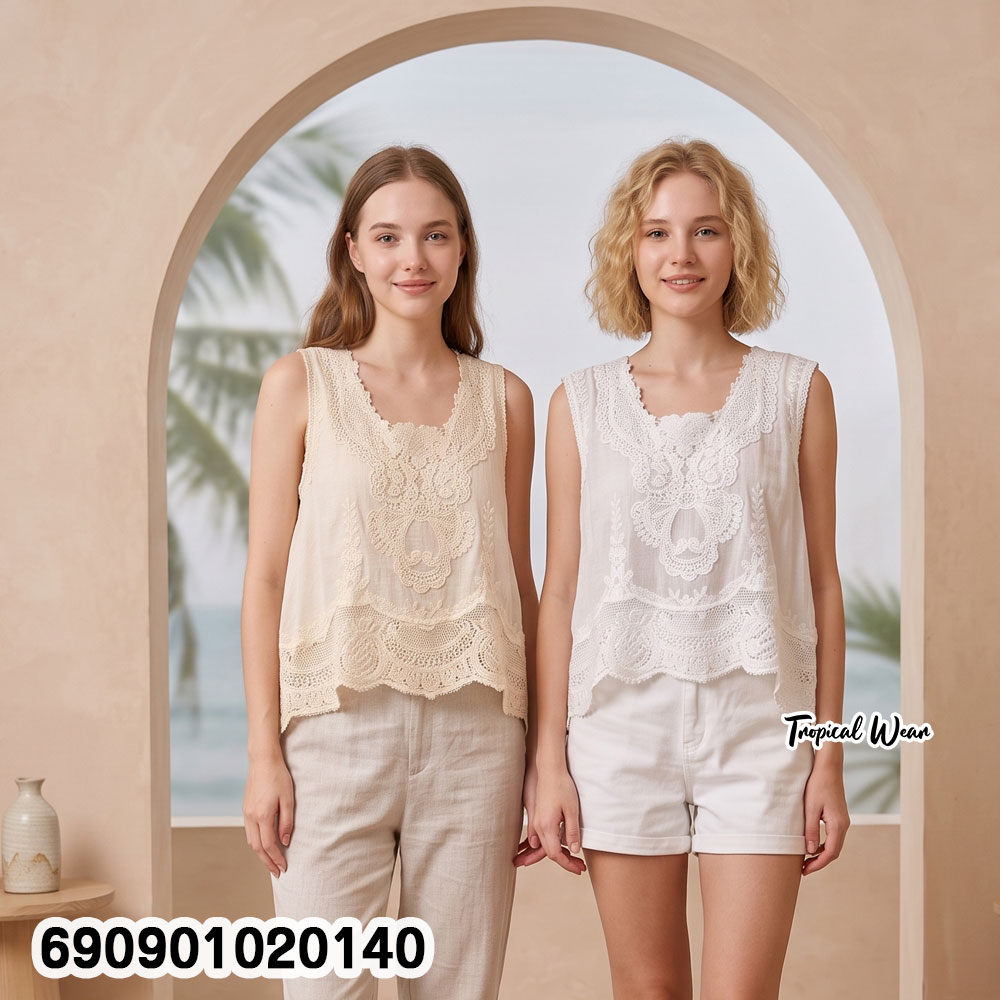 Lace Crochet Sleeveless Top เสื้อแขนกุดแต่งลูกไม้ฉลุ - 690901020140