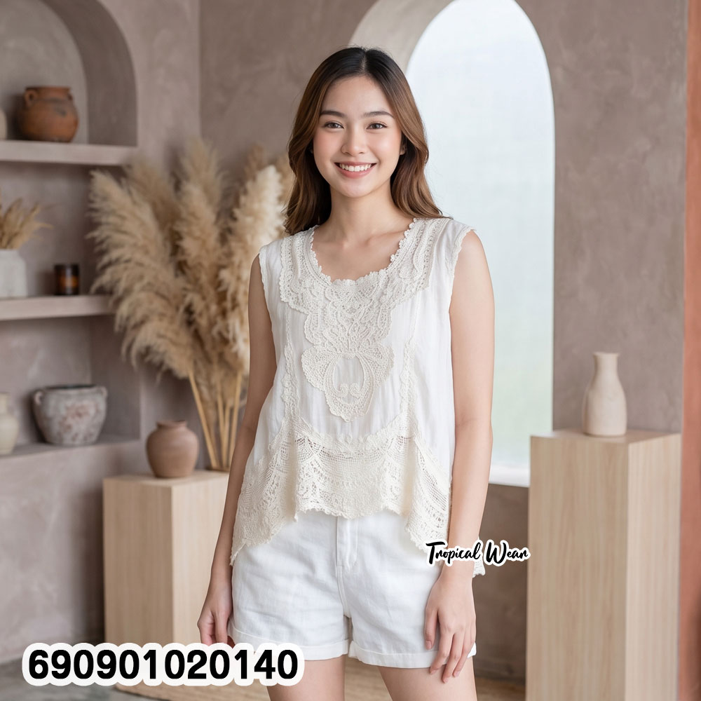 Lace Crochet Sleeveless Top เสื้อแขนกุดแต่งลูกไม้ฉลุ - 690901020140 - Image 2