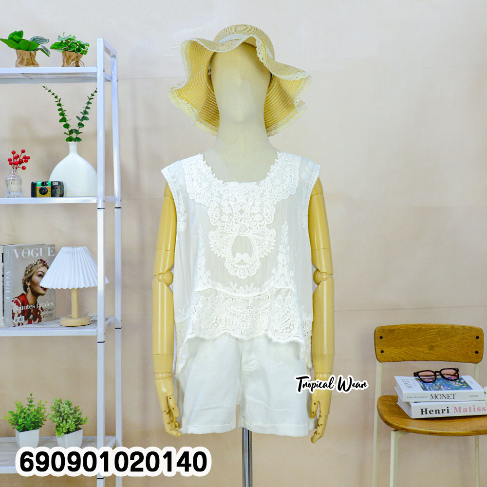 Lace Crochet Sleeveless Top เสื้อแขนกุดแต่งลูกไม้ฉลุ - 690901020140 - Image 5