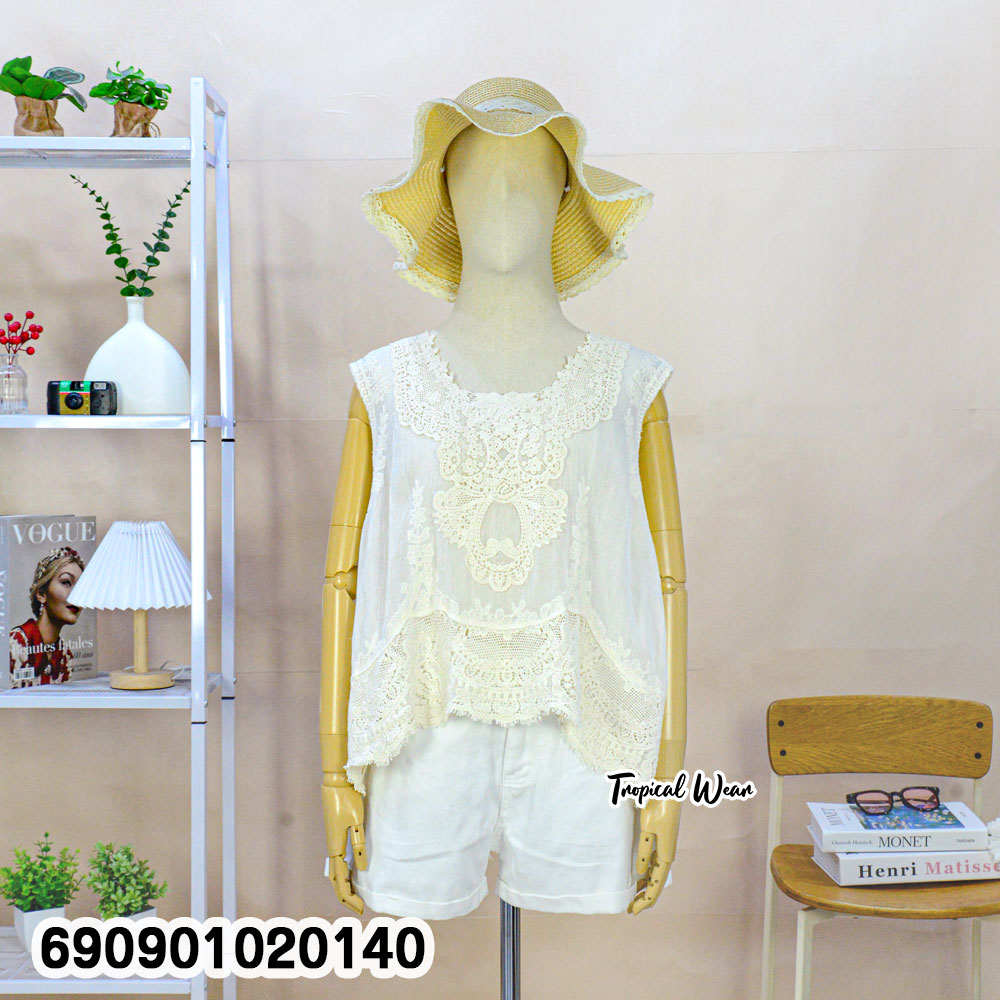 Lace Crochet Sleeveless Top เสื้อแขนกุดแต่งลูกไม้ฉลุ - 690901020140 - Image 4