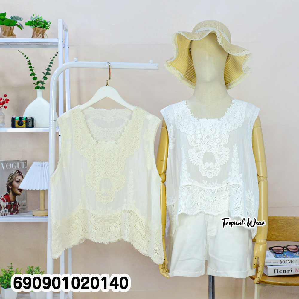 Lace Crochet Sleeveless Top เสื้อแขนกุดแต่งลูกไม้ฉลุ - 690901020140 - Image 3