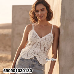 Beach Crochet Peplum Cami Top เสื้อสายเดี่ยวถักโครเชต์ ชายบาน ลุคเที่ยวทะเล - 690901030130 - Image 2