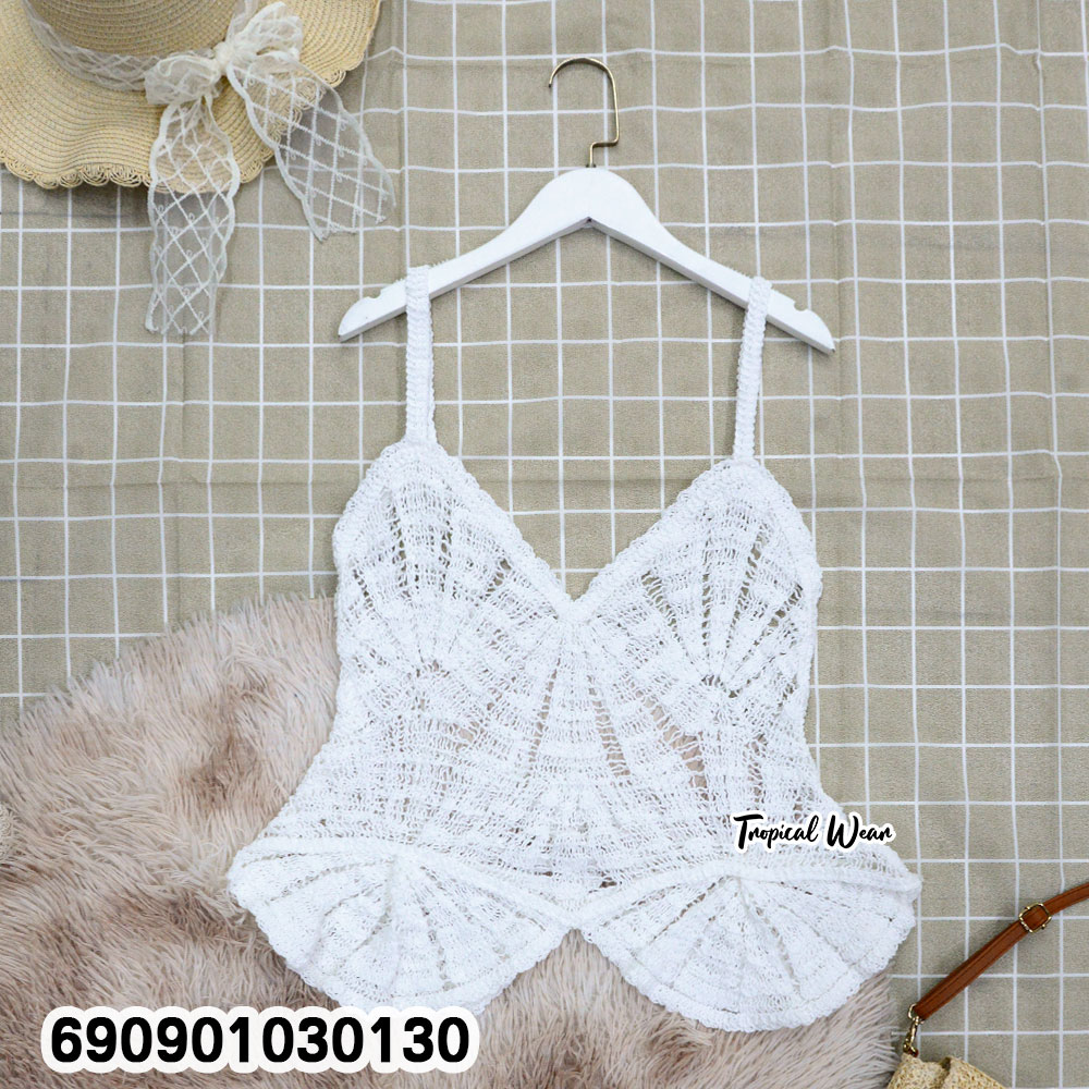 Beach Crochet Peplum Cami Top เสื้อสายเดี่ยวถักโครเชต์ ชายบาน ลุคเที่ยวทะเล - 690901030130 - Image 5