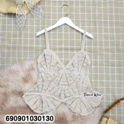 Beach Crochet Peplum Cami Top เสื้อสายเดี่ยวถักโครเชต์ ชายบาน ลุคเที่ยวทะเล - 690901030130 - Image 4