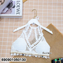 Beach High Neck Crochet Halter Bralette Top เสื้อครอปถักคล้องคอไฮเน็ค ลุคเที่ยวทะเล - 690901050130 - Image 6