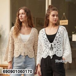 Crochet Front-Tie Cardigan Cover-Up เสื้อคลุมถักโครเชต์ผูกหน้า แขนยาว สไตล์โบโฮ - 690901060170