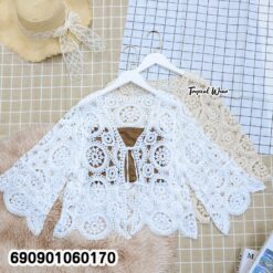 Crochet Front-Tie Cardigan Cover-Up เสื้อคลุมถักโครเชต์ผูกหน้า แขนยาว สไตล์โบโฮ - 690901060170 - Image 3