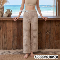 Crochet Knit Wide Leg Pants กางเกงขายาวถักโครเชต์ ลายตาราง - 690902010270 - Image 2