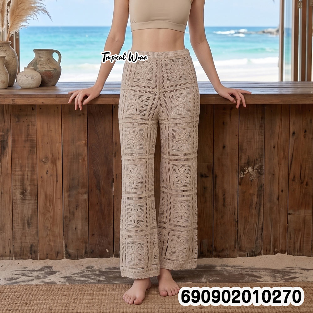 Crochet Knit Wide Leg Pants กางเกงขายาวถักโครเชต์ ลายตาราง - 690902010270 - Image 2