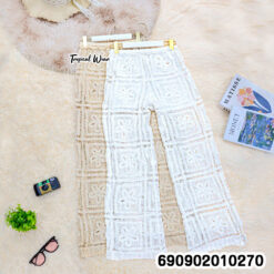 Crochet Knit Wide Leg Pants กางเกงขายาวถักโครเชต์ ลายตาราง - 690902010270 - Image 3