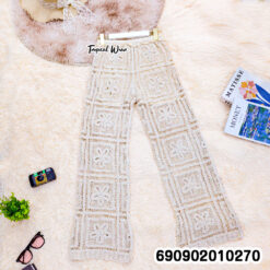 Crochet Knit Wide Leg Pants กางเกงขายาวถักโครเชต์ ลายตาราง - 690902010270 - Image 4