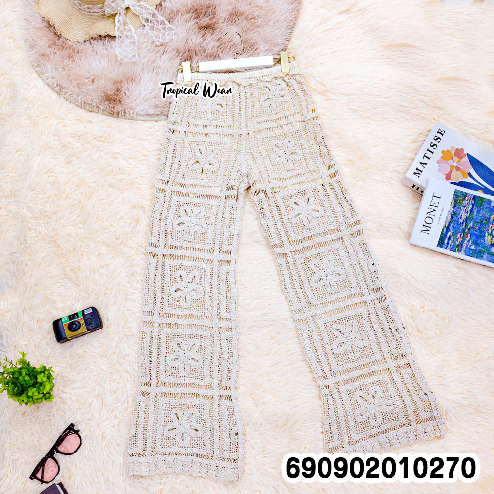 Crochet Knit Wide Leg Pants กางเกงขายาวถักโครเชต์ ลายตาราง - 690902010270 - Image 4